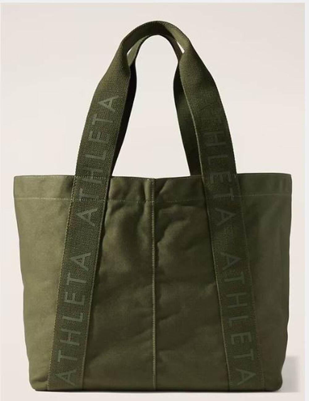 NEW Athleta Logo Canvas Tote Bag Olive Green Reuseable Grocery Travel Gym Beach